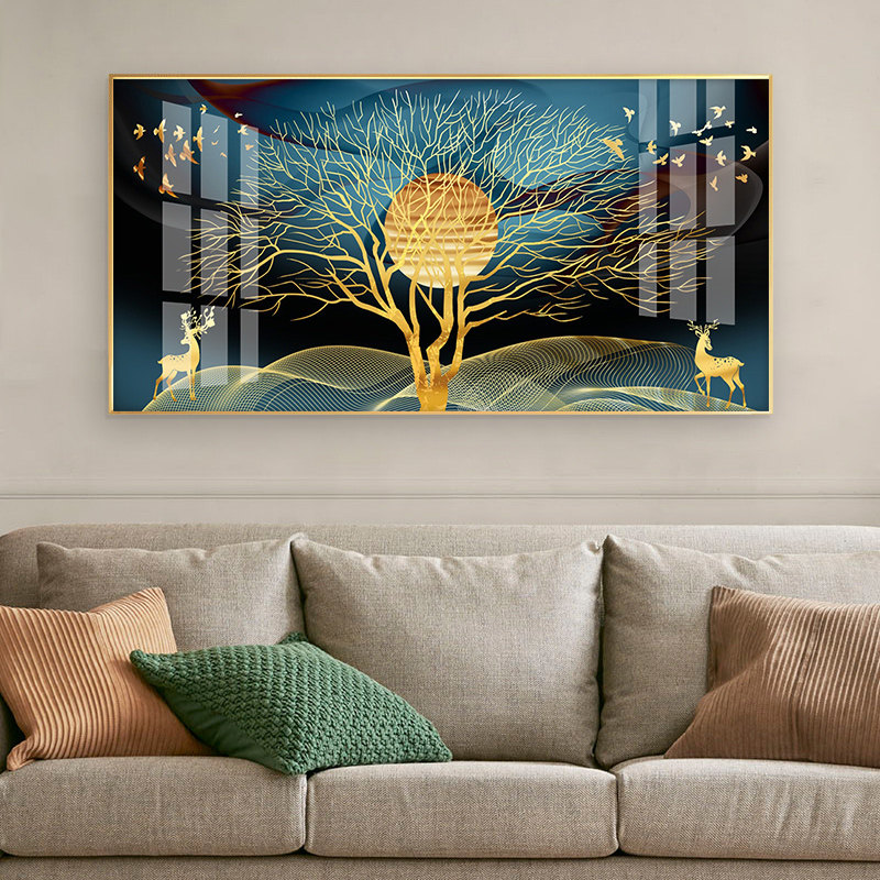 Living Room Decoration Painting Sofa Background Wall Hanging Painting New Chinese Style Light Lavish Elk Dining Hall Painting Aisle Genguan Mural Painting