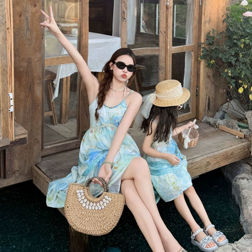 Пляжное летнее платье, футболка, комплект, семейный стиль