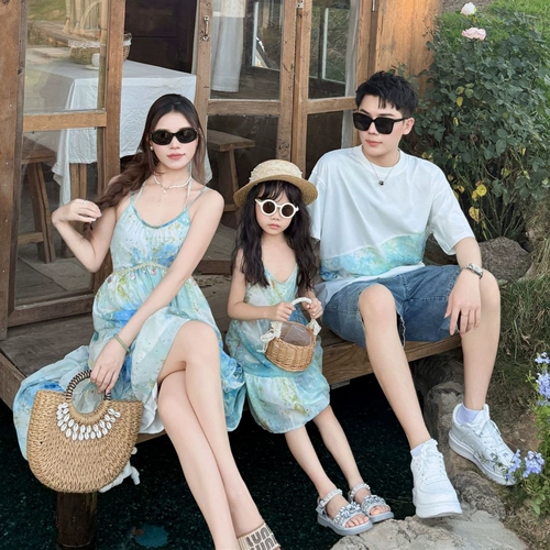 Пляжное летнее платье, футболка, комплект, семейный стиль