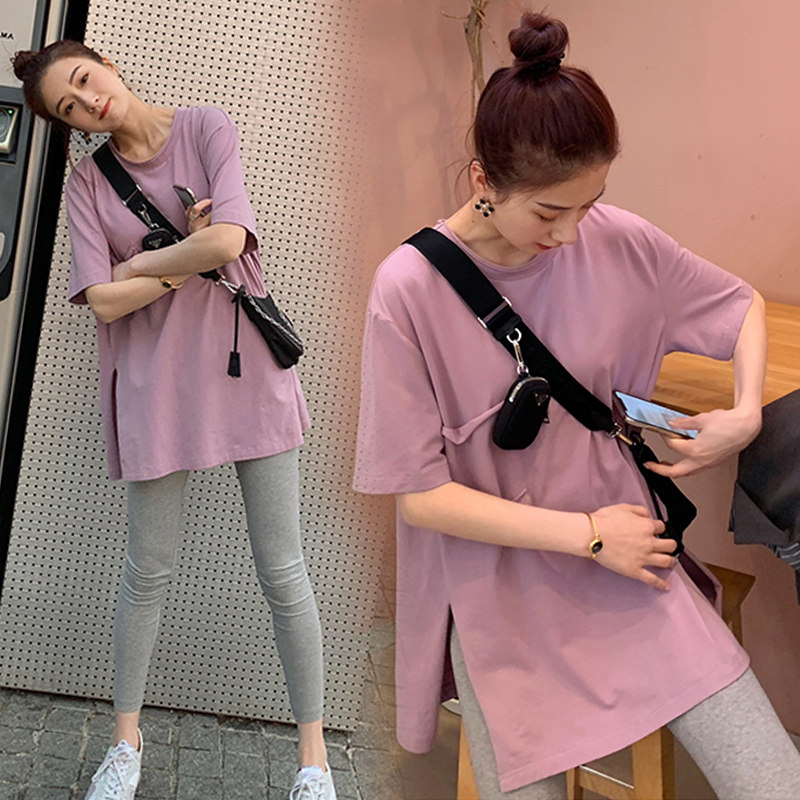 Pregnant women summer suit net red fashion foreign style hot mom trendy small short-sleeved T-shirt summer top two-piece set