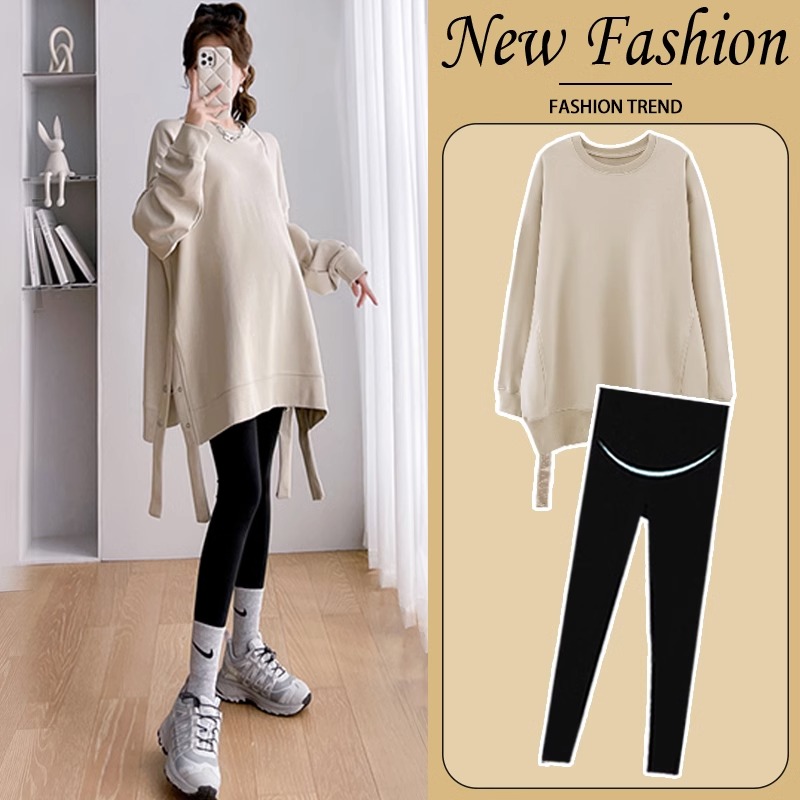 Pregnant women's autumn clothing suit 2023 new thickened autumn and winter sweatshirt with loose and casual mid-size fashion-Taobao