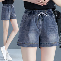 Denim shorts womens summer thin 2023 new style trendy elastic high-waisted slim straight-leg loose a-line wide-leg hot pants