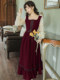 French retro vintage dress women's autumn and winter waist slimming long skirt elegant temperament 2022 new