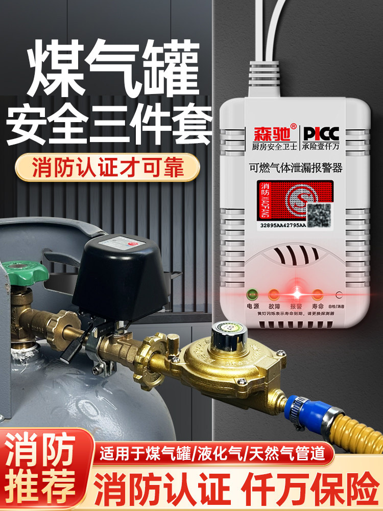 煤气罐安全三件套商用电动阀门控制器家用漏气阻断阀泄露警报器