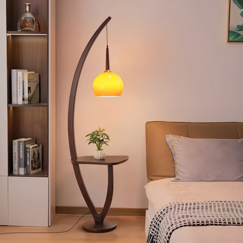 Guji Home Vintage Style Living Room Sofa Side Floor Lamp American Retro Bedroom Bedside Table Lamp with Integrated Storage Shelf