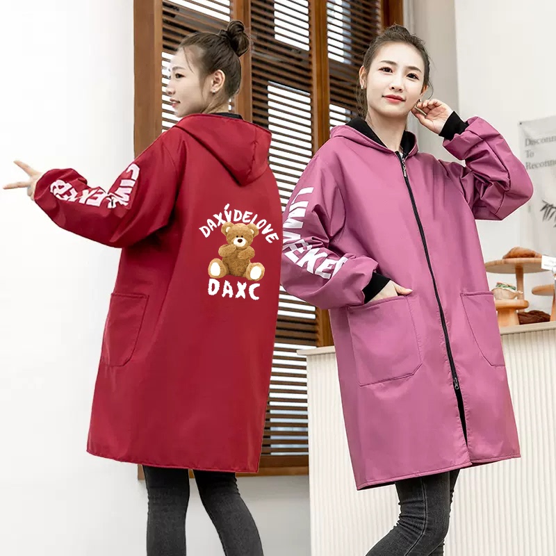 Adult Waterproof Fleece-Lined Long-Sleeve Workwear Outerwear Coat for Men and Women, Suitable for Home Kitchen Cooking, Winter Apron