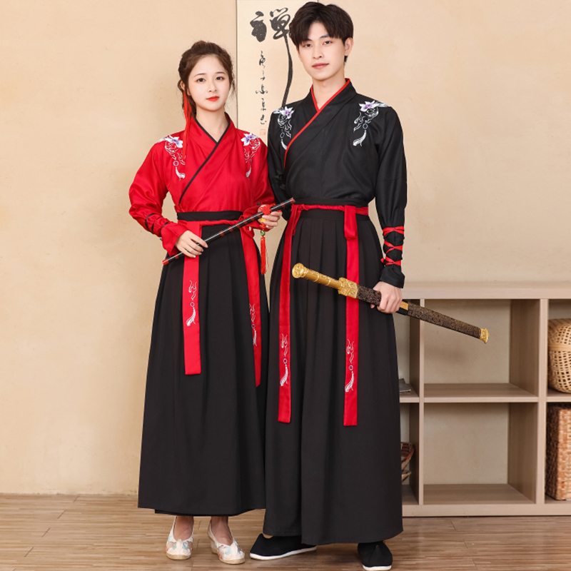 Improved Traditional Chinese Clothing Hanfu for Women, Chinese-Style Fairy-Like Martial Arts Clothing, Ancient-Style Cross-Collar Male Student Class Uniform, Swordsman Female Graduation Photo