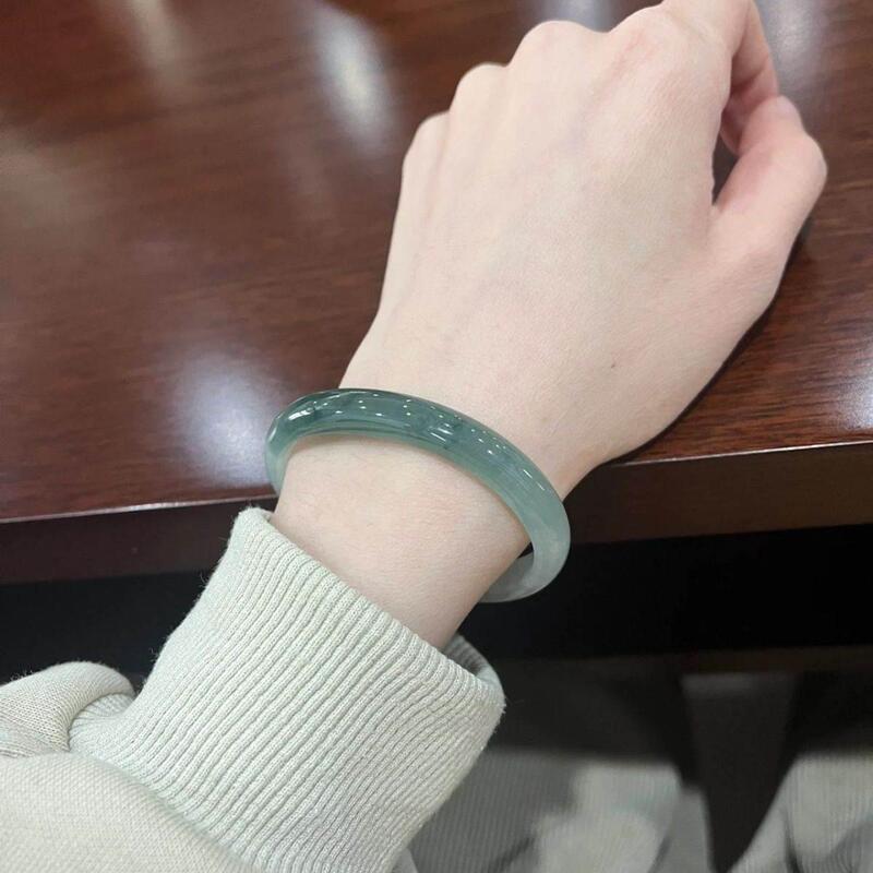 Jade Bracelet with Floral Patterns, Thin Light Green Oil Green Jade Bracelet for Women, Small Size 50Mm51Mm