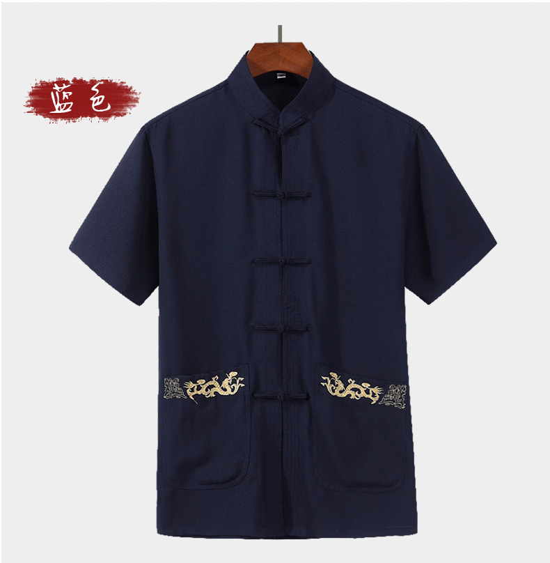 Bộ đồ trung niên và người già Tang phù hợp với mùa hè tay ngắn Hanfu cha kiểu áo sơ mi Trung Quốc nút ông quốc đồ dân tộc