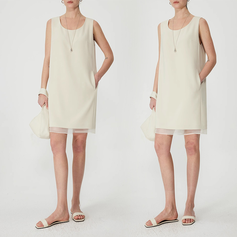 Pinker/Spring and Summer Sleeveless Dress That Can Be Worn Alone or as a Base Layer, Easy to Care For, Collarless Organza Patchwork Beautiful Dress Pinker/Spring and Summer Sleeveless Dress That Can Be Worn Alone or as a Base Layer, Easy to Care For, Collarless Organza Patchwork Beautiful Dress