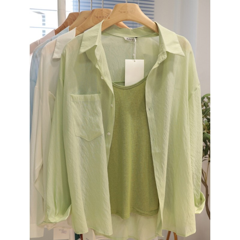 Tencel Sun Protection Shirt for Women, Summer Design, Niche Thin Style, Two-Piece Set with Camisole, Cardigan, and Chiffon Shirt