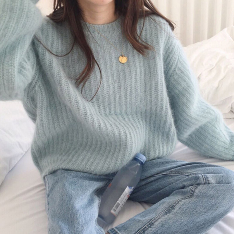 Mohair Sweater for Women, Autumn and Winter, Loose Fit, Vintage Lazy Style, Korean Version, Thick Pullover, Mink Wool Knit Top Mohair Sweater for Women, Autumn and Winter, Loose Fit, Vintage Lazy Style, Korean Version, Thick Pullover, Mink Wool Knit Top