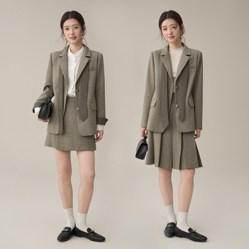 Limoonli Vintage Olive Green Blazer with Contrasting Plaid Ribbon Small Suit for Workplace Commuting Autumn Top Limoonli Vintage Olive Green Blazer with Contrasting Plaid Ribbon Small Suit for Workplace Commuting Autumn Top