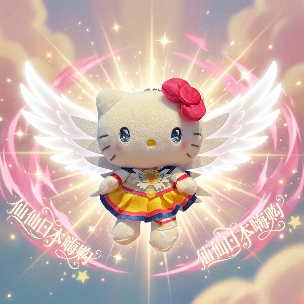 Japanese Authentic Sailor Moon Kitty Bag Pendant Angel Wings Plush Doll Keychain Birthday Gift