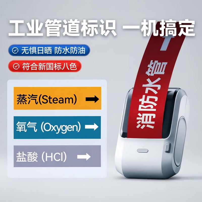 Jingchen M3 Pipeline Identification Label Printer Valve Signage Thermal Transfer National Standard Chemical Industry Medium Compressed Air Natural Gas Fire Fighting Water Supply Return Water Flow Direction Arrow Stickers
