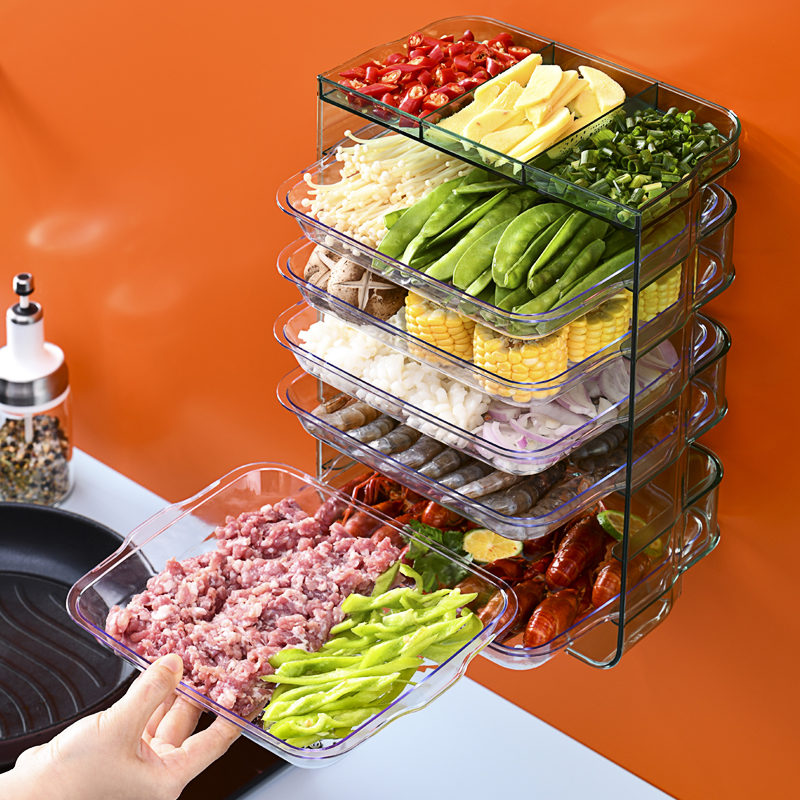 Net Red home Kitchen Multiwork dishes Wall-mounted Free perforated multilayer hot pot Dish Preparation of the Vegetable God