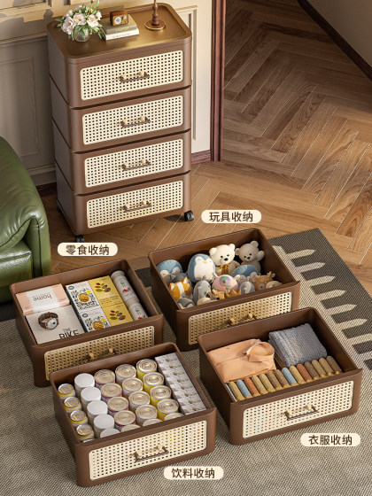 Storage Cabinet, Drawer-Type Storage Box, No Installation Required, Mid-Century Style Living Room Snack Storage Cabinet, Five-Drawer Cabinet, Bedroom Bedside Table