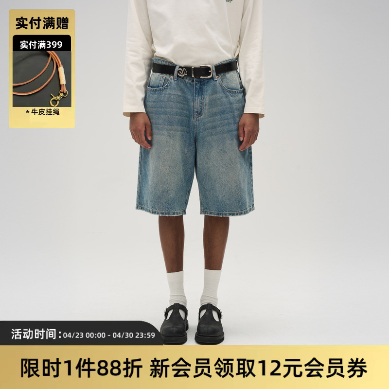 Tires 25Ss Japanese Retro Washed Cotton Denim Shorts Loose Fit Mid-Length Shorts for Men and Women