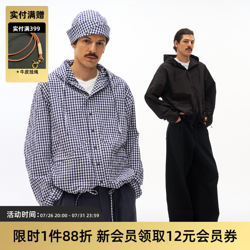 Tires 26Aw Casual Hooded Shirt Jacket, Lazy Style Pure Cotton Drawstring Adjustable Loose and Breathable Coat