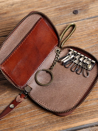 Ретро ключница ручной работы, кожаный маленький кошелек, подвеска, ключи от машины, из натуральной кожи, воловья кожа