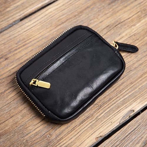 Короткий бумажник, кожаный кошелек с молнией, ключница, ультратонкая маленькая сумка клатч, картхолдер, из натуральной кожи