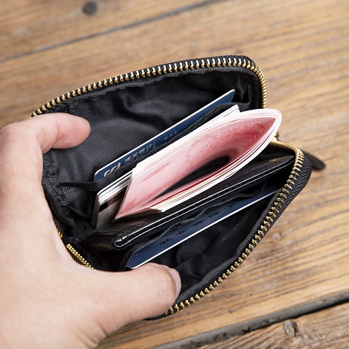 Короткий бумажник, кожаный кошелек с молнией, ключница, ультратонкая маленькая сумка клатч, картхолдер, из натуральной кожи