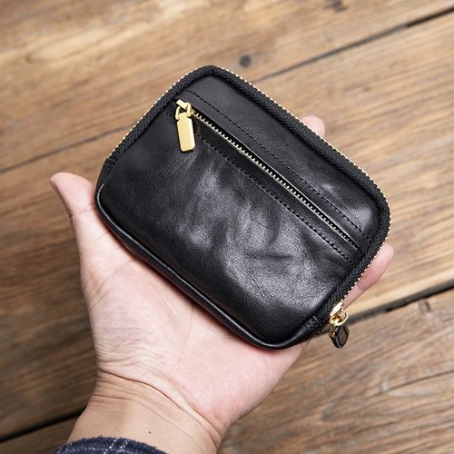 Короткий бумажник, кожаный кошелек с молнией, ключница, ультратонкая маленькая сумка клатч, картхолдер, из натуральной кожи