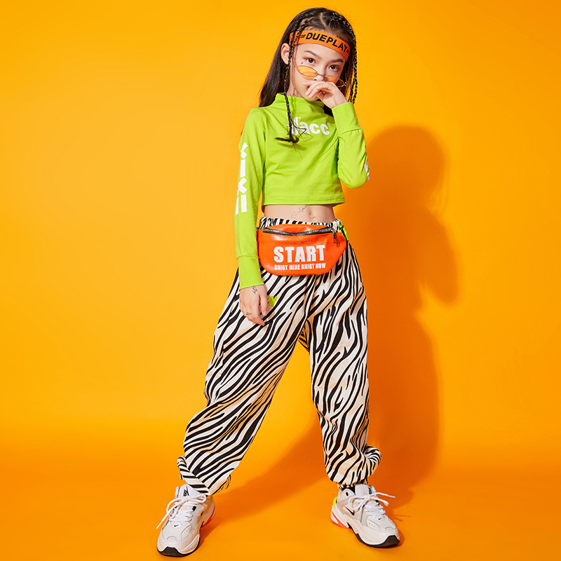 Jazz dance suits girls hip-hop hiphop street dance suits children's navel-baring catwalk performance clothes girls dance practice