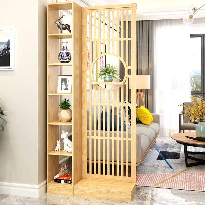 Screen partition shelf Living room Simple modern new Chinese style solid wood double-sided wine cabinet Home entrance hall Entrance cabinet