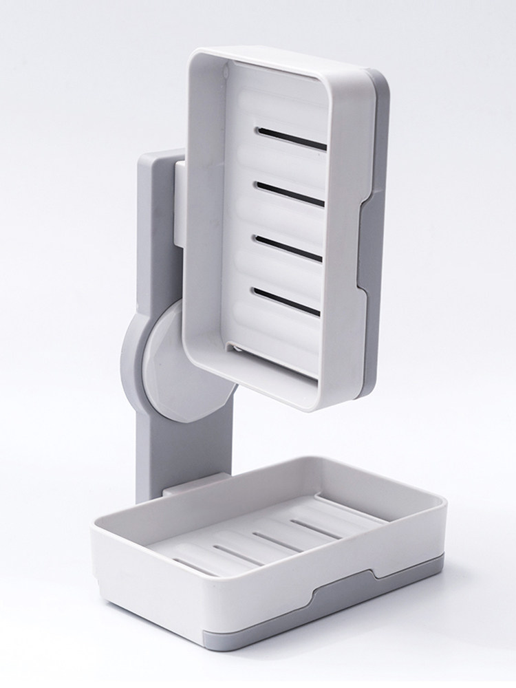 Soap box wall-mounted drain-free punching soap box double-layer two-way rotating soap dish shelf suction cup household