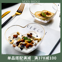 Nordic Phnom Penh glass bowl Household creative cute salad bowl Heart-shaped breakfast tableware Fruit bowl Crystal dessert bowl