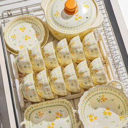 Underglaze Color Healing Cream Style 2025 Bowl and Plate Set, High-Value Ceramic Tableware Set for Home Use, Bowl and Plate Housewarming Gift