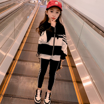 Girls  autumn suit Early autumn 2021 new net red fashionable sports and leisure childrens western style three-piece suit tide