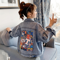 Girls denim jacket 2021 new thin autumn western style top medium and large childrens childrens short denim jacket