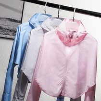 Sunscreen women ice silk long sleeve 2021 new summer breathable thin short style outdoor sunscreen coat sunscreen coat