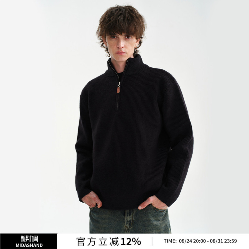 Midashand Heavyweight Men's Stand-Up Collar Sweater Old Money Half-Zip Preppy Style Knit Cardigan Spring New Arrival