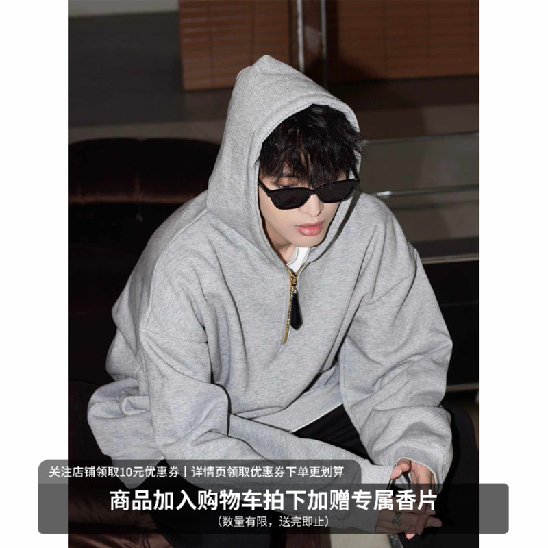 Zhang Xingte's Same Style | Midashand Heavyweight Hooded Sweatshirt Half-Zip Hoodie American-Style Fleece Pullover Top