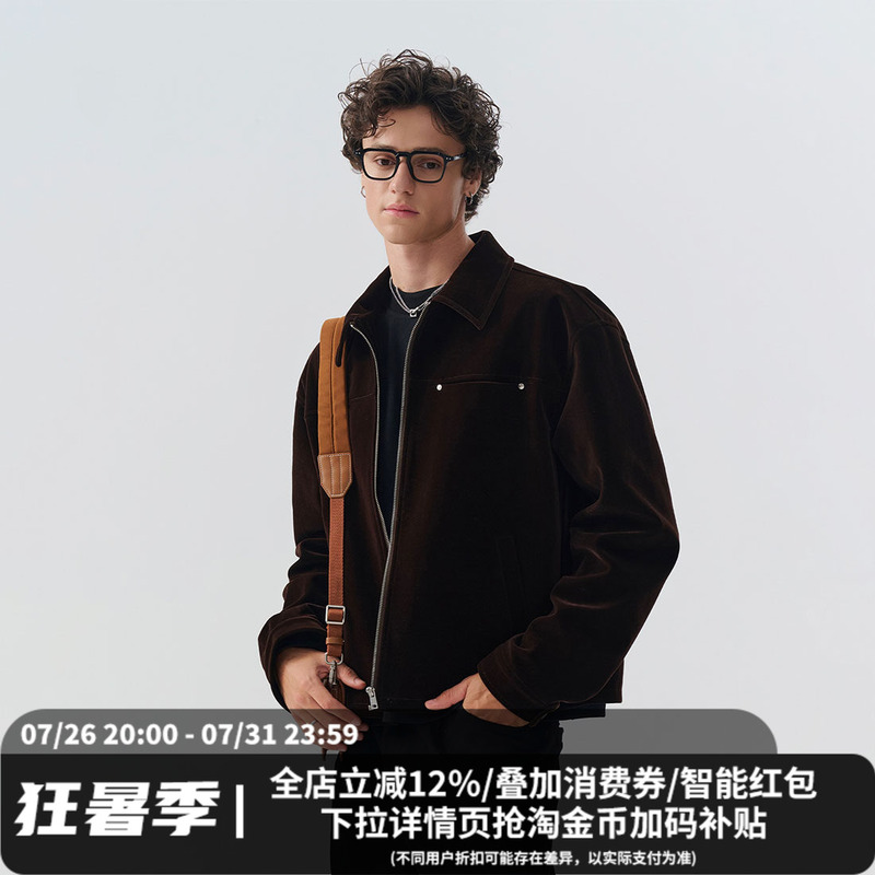Wu Junteng's Style | Midashand Velvet Amber Jacket Men's Old Money Style Lapel Heavy-Duty Outerwear Autumn