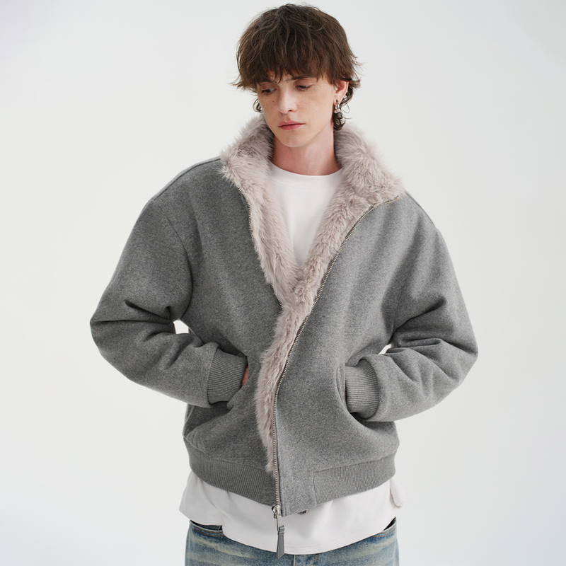 Midashand Wool Mountain Carving Cotton Jacket Men's Winter Short Reversible Workwear Stand Collar Thickened Jacket