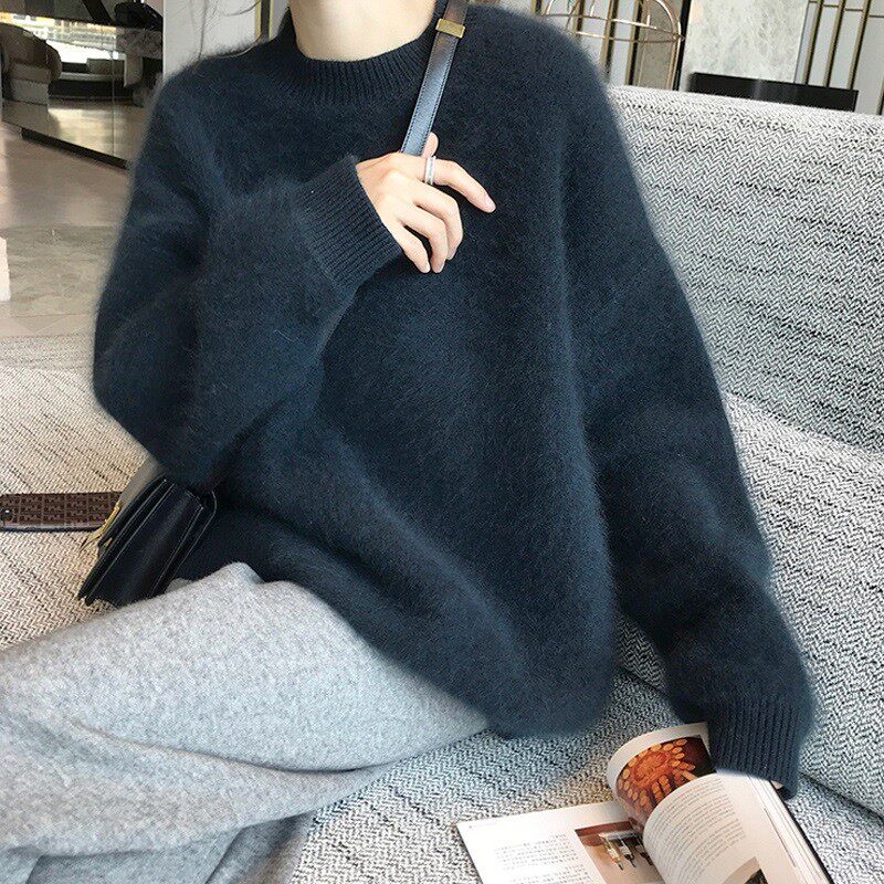Black Ferret Fur Coat Woman Loose Outside Wearing Autumn And Winter New Lazy Wind Knit Undershirt Blouses Winter Thickening Tide
