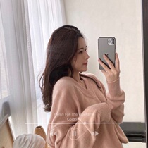 2021 autumn and winter clothes new front and rear V-neck sweater womens short loose lazy wind pullover bottomed sweater wear