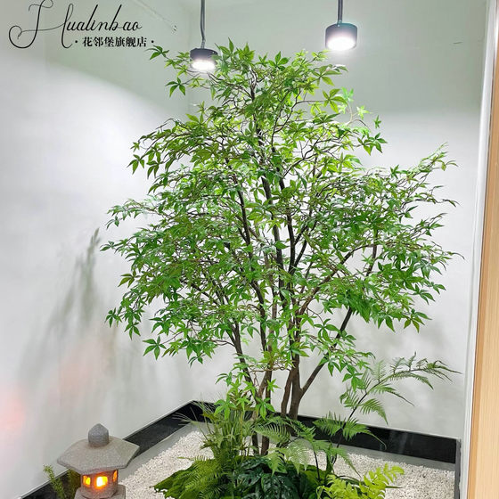 Simulated Maple Tree, Chicken Claw Maple Landscape Display Window, Shopping Mall Tea Room Artificial Tree Decoration, Floor-Standing Ornament, Solid Wood Tree Landscaping
