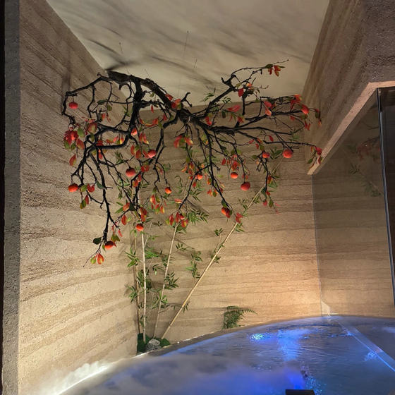 Hanging Persimmon and Pomegranate Tree Branches Floral Art Landscape Zen-Style Hanging Fake Tree Trunks for Tea Room Window Display and Dining Decoration
