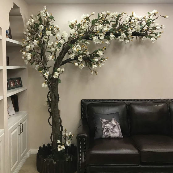 Simulated Magnolia Tree, Artificial Plant, Large Floor-Standing Floral Display, Window Decoration, Artificial Flowers, Indoor Living Room Ornament