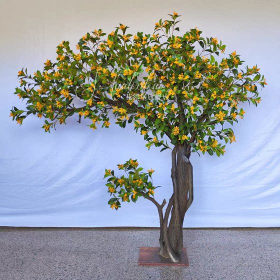 Artificial Osmanthus Tree for Mid-Autumn Festival, Golden Osmanthus Indoor Decoration, Large Tree for Shopping Mall Festival Activities, Floor-Standing Ornament