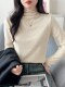 Fleece-Lined Lace Base Shirt for Women, Autumn and Winter New Style, Elegant Mesh Inner Layer, Half-High Collar Top with Ruffled Edges