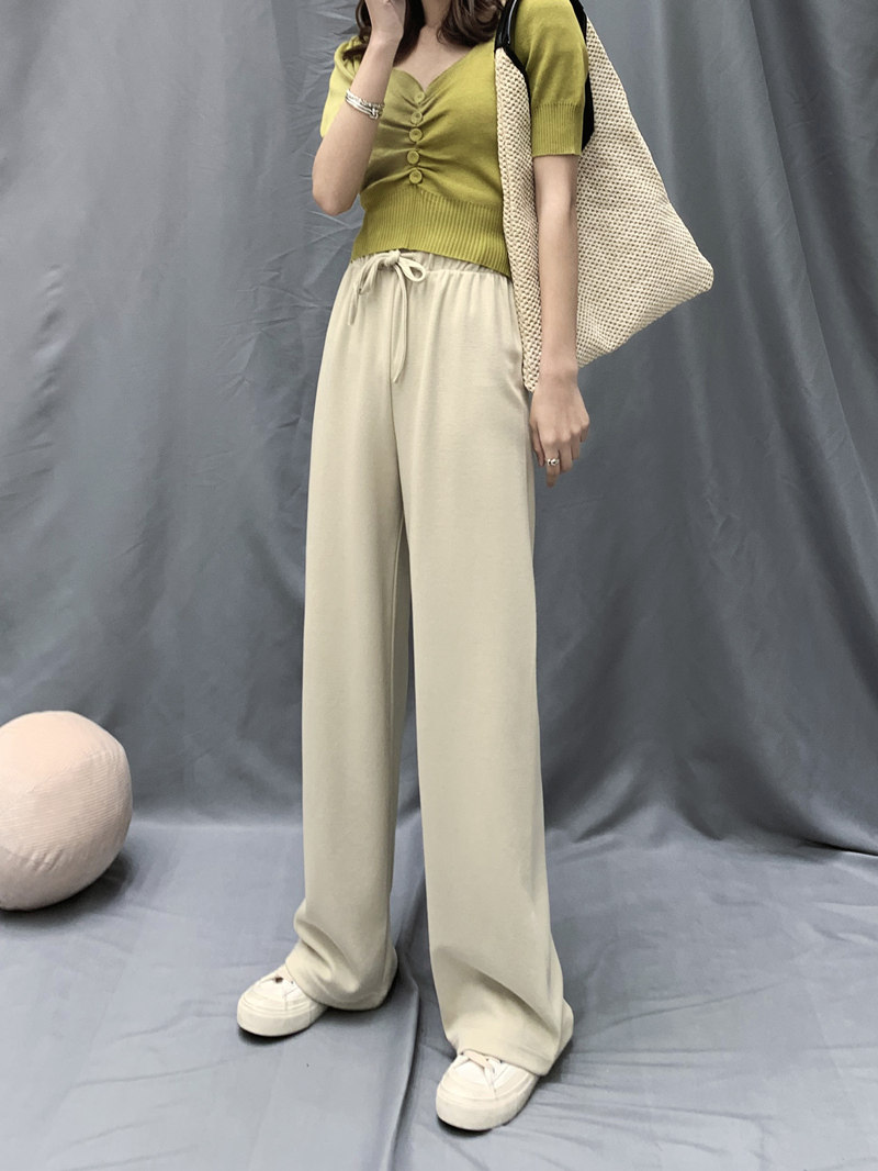 Drop sense wide leg pants women's spring new elastic high waist lace-up straight tube hanging 2020 new loose thickened wide leg pants