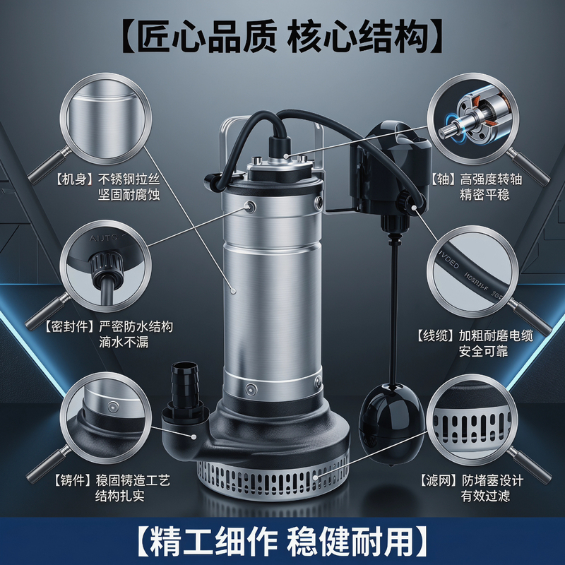 Stainless Steel Low Liquid Level Fully Automatic Basement Air Conditioning System with Manual and Automatic Adjustable Water Level Submersible Pump Drainage Pump