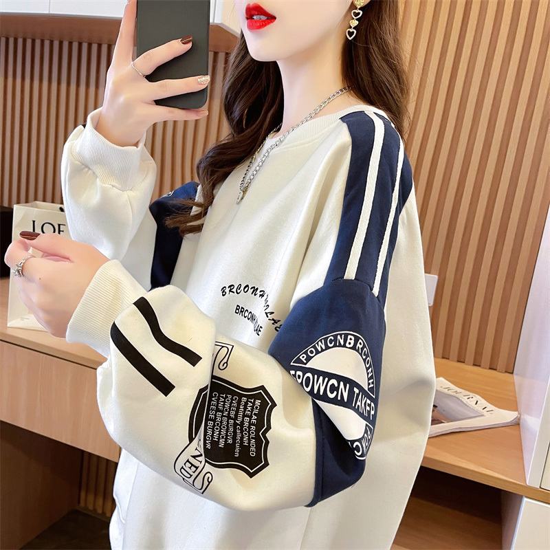 This Year's Popular Hooded Sweatshirt for Women, Fleece-Lined and Thickened, Original Niche Design, Color-Blocking Patchwork, Autumn and Winter Top