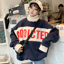 Fat mm200 pounds large size high collar sweater womens autumn and winter ins super fire Korean version loose velvet thickened hooded jacket tide